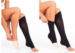 putting on compression stockings for varicose veins